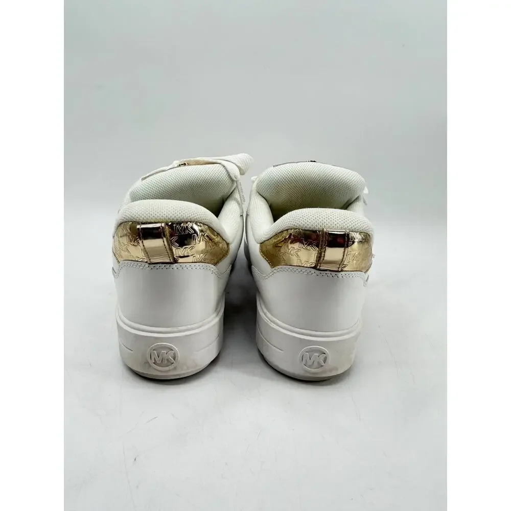 Michael Kors Sneakers White Gold Logo Lace Up Women's Size 11M Leather
